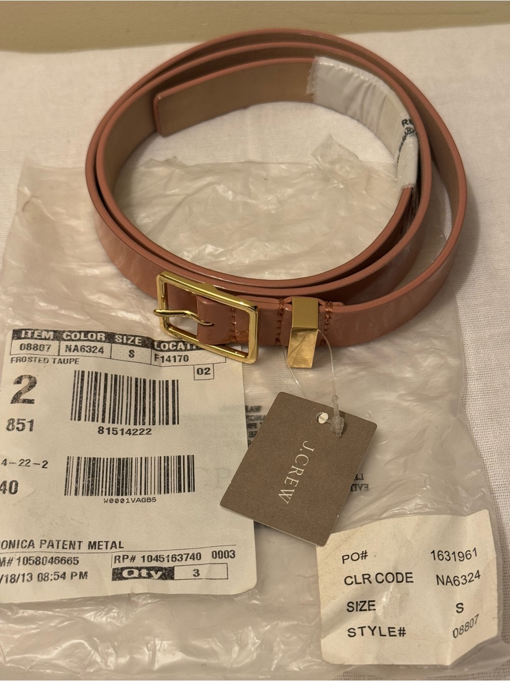 NWT VINTAGE J. Crew Monica Patent Metal Belt Frosted Taupe Deadstock Small - Picture 1 of 11